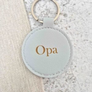 Leren hanger - rond blauw opa