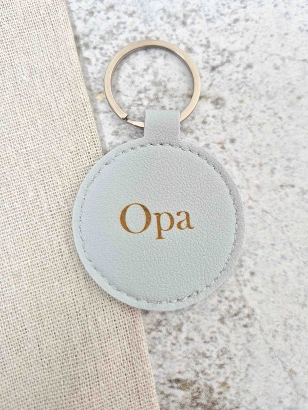 Leren hanger - rond blauw opa
